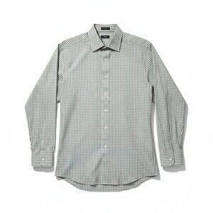 Izod Mens Green & White Plaid Long Sleeve Button-Down Shirt Size 16.5/34-35 Cott